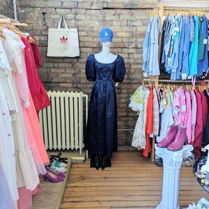 Black Puff-Sleeve Maxi Dress with Scoop Neck - Unbranded